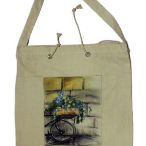 Flower Cart | 'सृजन’ by Roli | Hand Painted Canvas Tote Bag | Reusable | Shopping | Grocery | Corporate | Office | School | Large Capacity | Washable | Eco Friendly | Natural | Skin | India