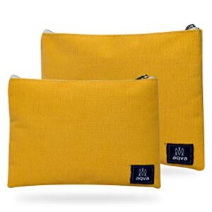 AQVA Set of 2 Eco Friendly, Durable, Heavy Cotton Canvas Pouches, Stationery Kit Bag, Pen Pouch, Coin Purse, Water-Resistant, Perfect for Students, for Women and Men, Mustard