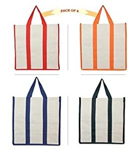 HOME STYLE INDIA Heavy Duty Multicolor Canvas Shopping Bag with Double Handle, Cloth Grocery Tote Bags, Reusable Shopping Grocery Bags, Foldable and Eco Friendly Washable (Set of 4)