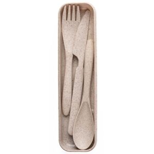 IRIDA NATURALS Unbreakable Wheat Straw Cutlery Set - (Soft Beige) Portable Fork and Spoon Set with Travel Case & Spoon Box for School, Reusable, Light Weight, EcoFriendly & Dishwasher Safe
