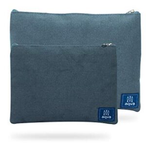 AQVA Set of 2 Eco Friendly, Durable, Heavy Cotton Canvas Pouches, Stationery Kit Bag, Pen Pouch, Coin Purse, Packing Essentials, for Women and Men, Carrey Blue