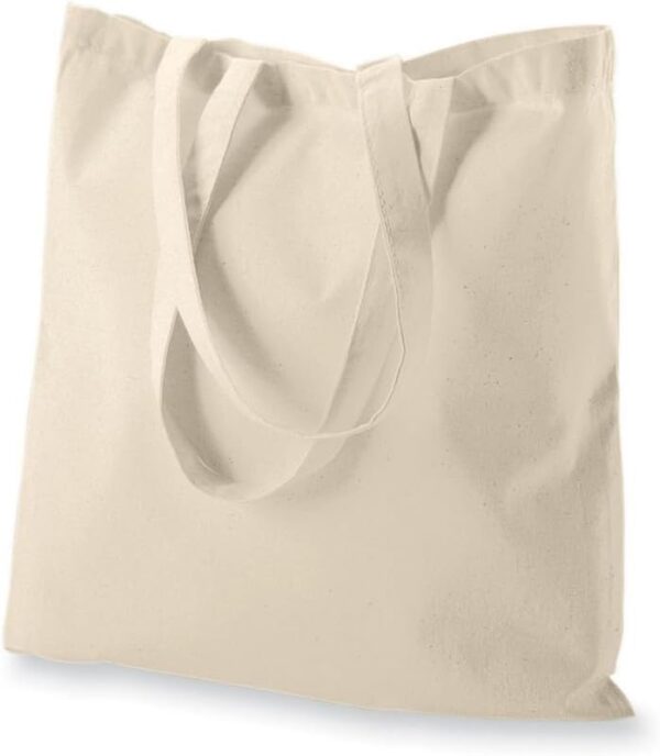 Metsi Eco-Friendly Recycled Cotton Tote Bags - 12 Pack, 15x16 inches with 27" Long Handle, Natural Color, Made in India