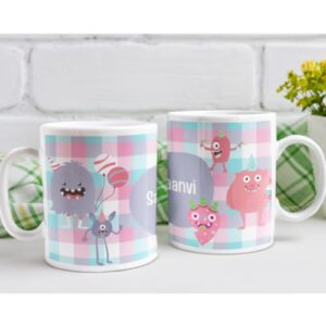 Stara KIDS - Monster Design - Personalised Happy Birthday Mug for Girls : Add Upto 8 Characters to Spread Personalised Birthday Cheer | Customised Mug in Eco-Friendly, Green Packaging