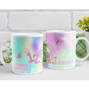 Stara KIDS - Unicorn Design - Personalised Happy Birthday Mug for Girls : Add Upto 8 Characters & Age to Spread Personalised Birthday Cheer | Customised Mug in Eco-Friendly, Green Packaging