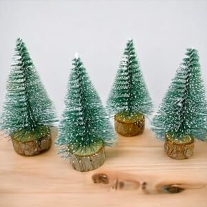 Evisha 4 Pcs Mini Christmas Trees,Tabletop Frosted Christmas Pine Tree with Wood Base for Christmas Home Party Decoration Colour May Vary