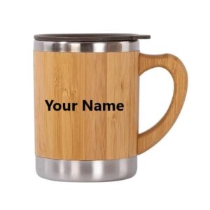 BambooIndia | Customizable Bamboo Mug with Stainless Steel Inside | Coffee Mug | 300 ml | Non-Slip, Sustainable, Leak Proof, Scratch Resistant, Splash Proof, BPA Free | Personalised Gifts