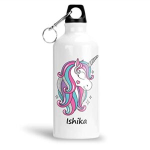 FurnishFantasy Personalised Unicorn Aluminium 750ml Water Bottle for Kids - Best Happy Birthday Gift for Daughter, Sister, Return Gift, Name - Ishika