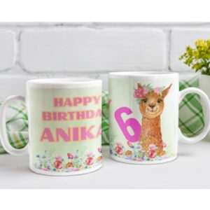 Stara KIDS - Llama Design - Personalised Happy Birthday Mug for Girls : Add Upto 8 Characters & Age to Spread Personalised Birthday Cheer | Customised Mug in Eco-Friendly, Green Packaging