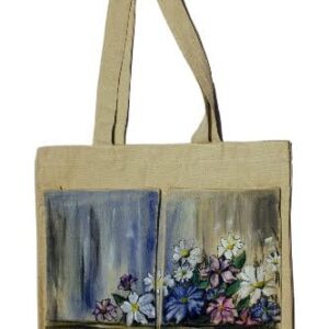 Multi Flower | 'सृजन’ by Roli | Hand Painted Canvas Tote Bag | Reusable | Shopping | Grocery | Corporate | Office | School | Large Capacity | Washable | Eco Friendly | Natural | Skin | India