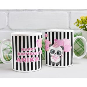 Stara KIDS - Panda Design - Personalised Happy Birthday Mug for Girls : Add Upto 8 Characters & Age to Spread Personalised Birthday Cheer | Customised Mug in Eco-Friendly, Green Packaging