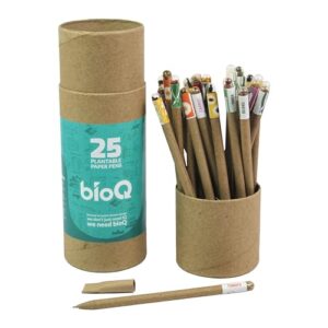 bioQ Box Of 25 Plantable Seed Pens|Eco Friendly Box For Offices|Recycled Paper Bulk Packaging|Grow Plants From Pens|100% Bio-Degradable Pen Body,Blue