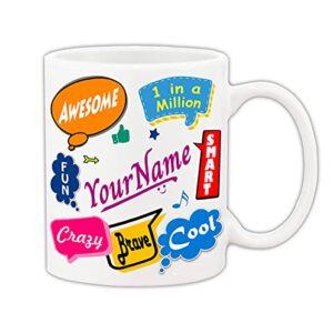 Mug Morning Customized Name Mug | Customised Name Coffee Mugs for Kids | Coffee Mug with Customized Name | Name Mug Under 200 | Ceramic Mug 325ml (White)