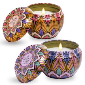 Bryan & Candy Scented Candles Thanksgiving Gift Set for Women & Men,Lavender Citrus | Bulgerian Rose,60gm Each Soy Wax Eco Friendly Printed Tin