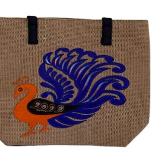 Business Group India Eco friendly Ladies Jute Hand Bag Peacock Printed with inner Pockets| -012