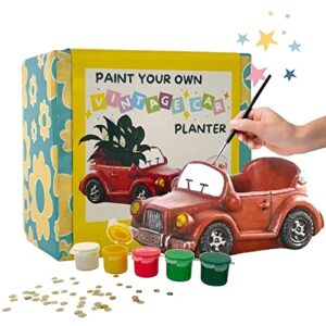Craftopedia Paint Your Own Vintage Car Planter | DIY Art and Craft Kit | Eco-Friendly Ceramic Activity Kit | Gift Set for Kids, Age 5,6,7+ (Paper Weight, Crayon Stand)