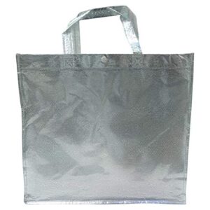 SHOPATHON INDIA Silver Shiny 15 L Reusable Eco-Friendly Shopping Hand Bag (14x15x5 Inches) - Set of 6 Bags