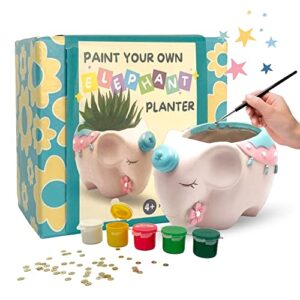 Craftopedia Paint Your Own Elephant Planter | DIY Art and Craft Kit | Eco-Friendly Ceramic Activity | Gift Set for Kids, Age 5,6,7+ (Paper Weight, Crayon Stand)
