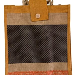 Business Group India Eco friendly Jute Bags with Handle Double Lock Zip + Velcrow |Grocery Hand Bag|08