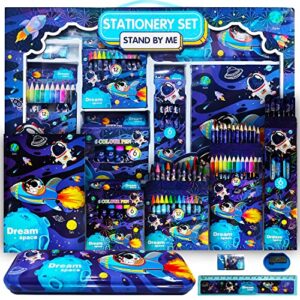 Party Propz Space Stationary Kit for Boys - 41Pcs Blue Stationary Items for Boys Pencil Box,Colours,Eraser and Sharpener Return Gift for Boys, Space School Kit for Boys Stationary Set Return Gifts