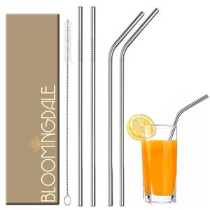 Bloomingdale Reusable Stainless Steel Straw with Cleaning Brush- Long Metal Straws for Drinking, Reusable Set of 5 (2- Bend Pipe, 2- Long Straw, 1-Cleaning Brush), Silver (BSteelStrawsSilver5Pcs)