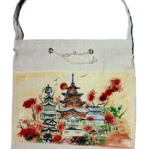 Spring Pagoda | Handcrafted Canvas Sling Tote: Artfully Painted Women's Bag for Everyday Use - Ideal for Shopping, Work, and Travel! Washable and Large Capacity.