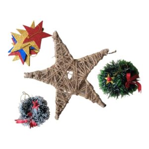 ATHROVIA Christmas Decor Combo of 12 Items-Small Glitter Star (5) Small Wreath (5) Ecofriendly Big Star(1) & Big Wreath(1) Perfect Home/Office décor, Gift Item