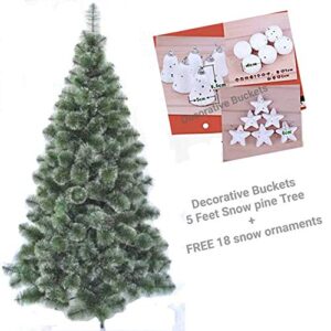 Decorative Buckets: Christmas Tree : Christmas Tree 5 feet | Snow Pine Christmas Trees : 5 feet Christmas Trees with Stand and Free Christmas Tree Decorations Items : Xmas Tree |Snow Flocked Tree