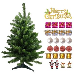 WISHKEY Small Christmas Tree 2 Feet with 25 Decorative Items, Artificial Christmas Tree with Foldable Stand, Xmas Tree Christmas Decorations Items for Home Party Decor (Pack of 1, Green)