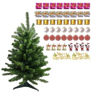 WISHKEY Small Christmas Tree 3 Feet with 50 Decorative Items, Artificial Christmas Tree with Foldable Stand, Xmas Tree Christmas Decorations Items for Home Party Decor (Pack of 1, Green)