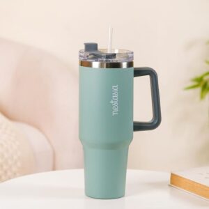 Nestasia 1.2L Tumbler with Handle Straw & Lid | Insulated Reusable Stainless Steel Water Bottle | Leak Proof Mug for Office, Gym, Travelling (Green)