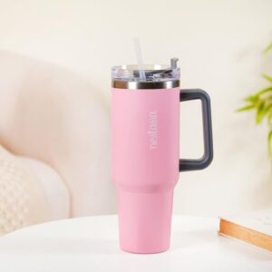 Nestasia 1.2L Tumbler with Handle Straw & Lid | Insulated Reusable Stainless Steel Water Bottle | Leak Proof Mug for Office, Gym, Travelling (Pink)