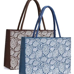 H&B Jute Bag – Shopping Bag | Tote Bag | Carry Bag | Grocery Bag | Eco-Friendly Bag | Shoulder Bag | Handbag | Travel Bag | Beach Tote - Indian Paisley Design