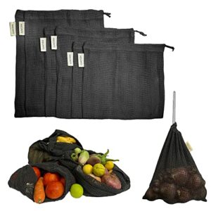 Necavu 100% cotton set of 6 fridge bag | Eco-friendly natural vegetables bags for fridge storage & mesh net vegetable bag fridge | Multi-purpose Eco-friendly cotton mesh bag (Berry Black)