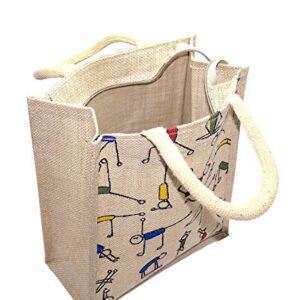 Arya jute bag tote bag eco friendly bag for shopping/tiffin/picnic/grocery/gym hand bag with zip and handle big size for men and women Multicolour