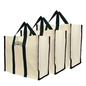 DOUBLE R BAGS Big Eco Cotton Canvas Shopping Bags for Carry Milk Grocery fruits Vegetable with Reinforced Handles jhola Bag - (17x8.5x14-inches) (Pack of 3) (Black)